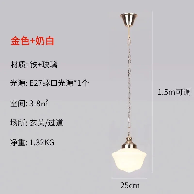 DecorBites™ Cream Glass Pendant Lights LED E27 Retro Hanging Lamp for Bedroom, Kitchen, Restaurant
