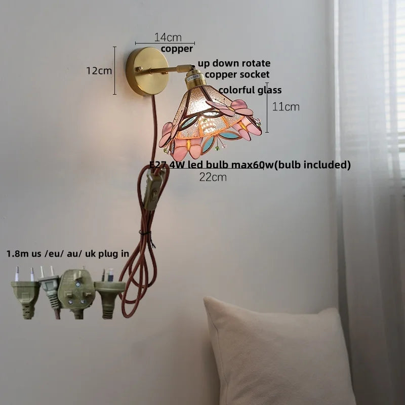 DecorBites™ Colorful Square Glass LED Wall Lights with Pull Chain Switch - Tiffany Style