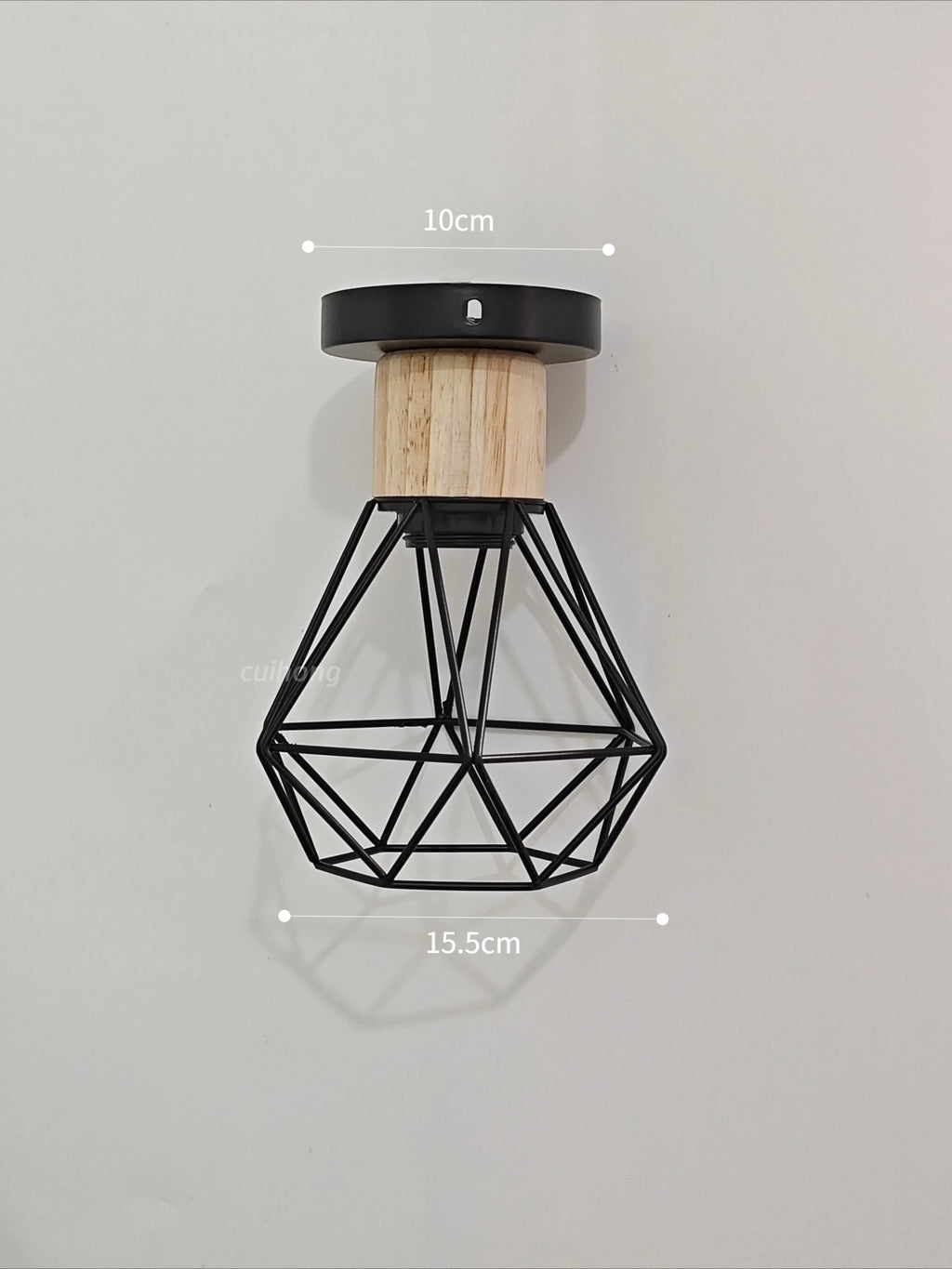 Vintage Black Wood and Iron Cage Pendant Light