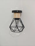 Vintage Black Wood and Iron Cage Pendant Light