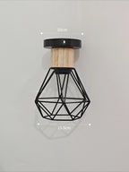 Vintage Black Wood and Iron Cage Pendant Light