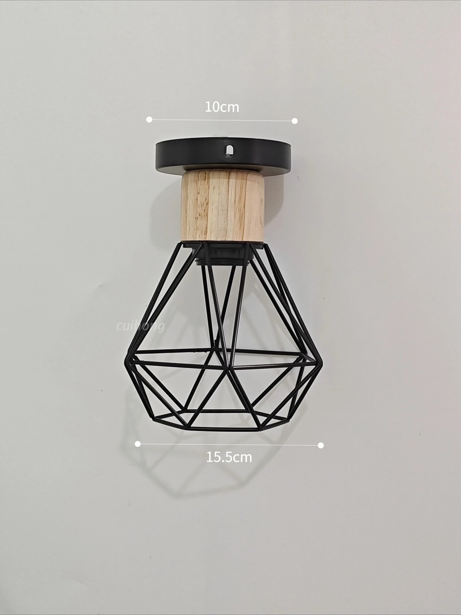 Vintage Black Wood and Iron Cage Pendant Light