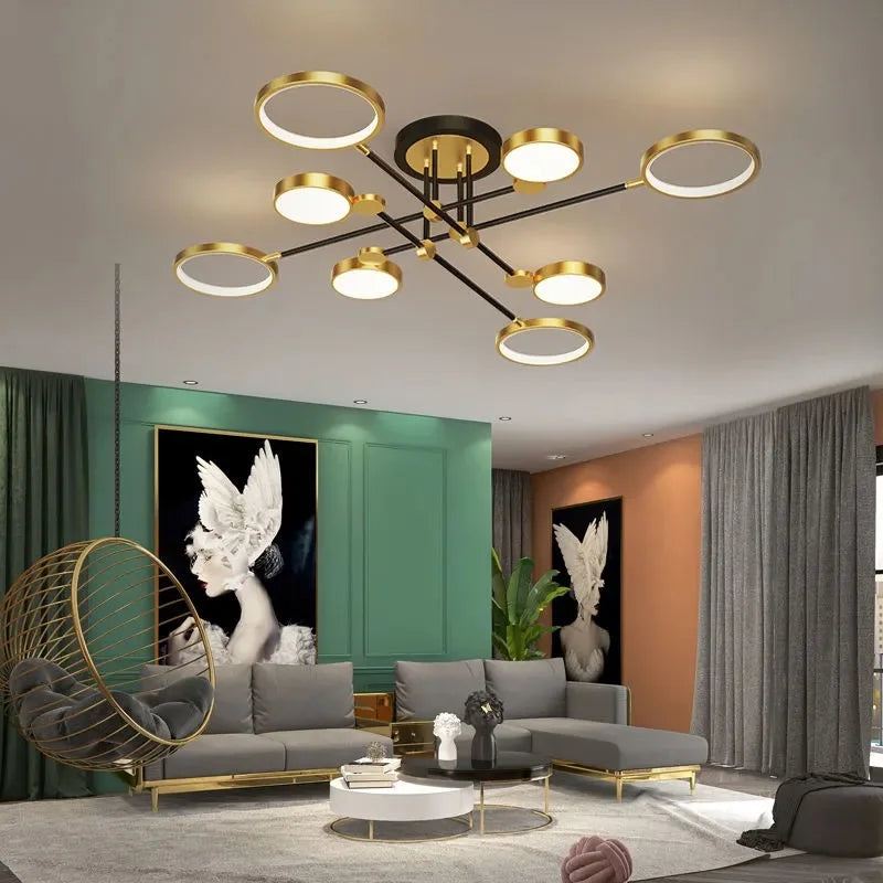 مصباح سقف DecorBites™ بإطار ذهبي LED قابل للتعتيم بجهاز تحكم عن بعد لغرفة المعيشة وغرفة الطعام وغرفة النوم
