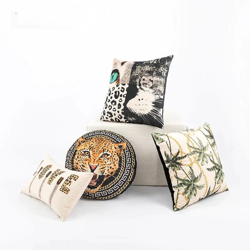 DecorBites™ Jungle Cartoon Print Velvet Cushion Cover - Hawaiian Decor for Sofa
