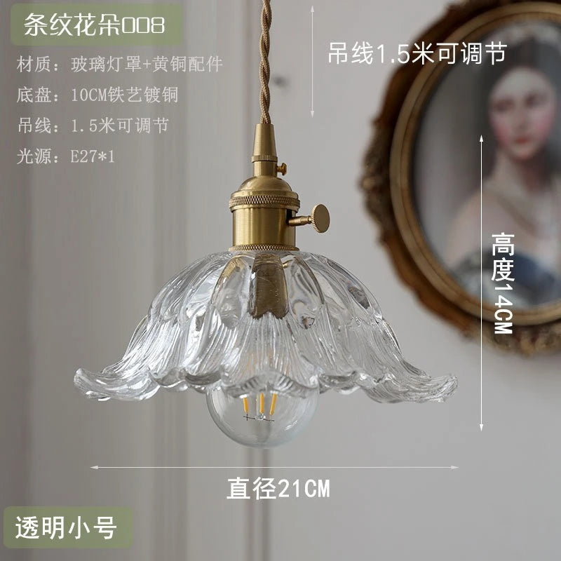 Nordic Flower Glass Pendant Light in Green or Champagne