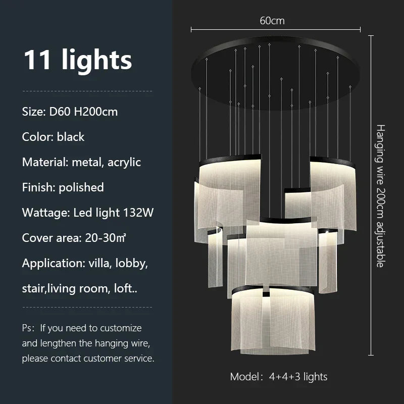 ثريا أكريليك بإضاءة LED من DecorBites™: إضاءة معلقة عصرية فاخرة قابلة للتعتيم لغرفة المعيشة - تركيبات إضاءة أنيقة