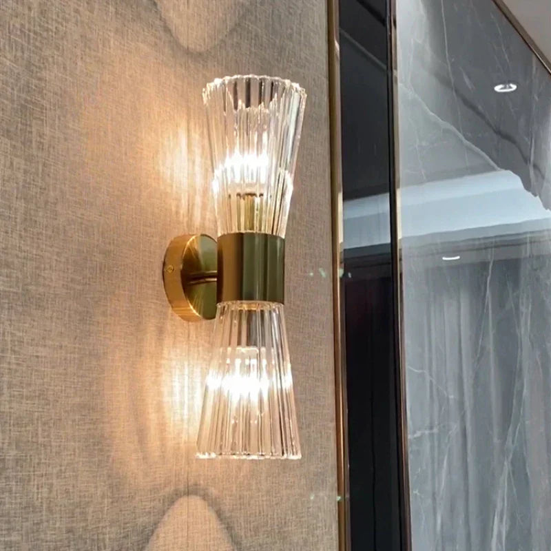 DecorBites™ Gold Stainless Steel Glass Sconces for Bedroom, Dining, Aisle Wall Lights
