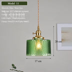 Vintage Green Glass Pendant Light With Brass Finish
