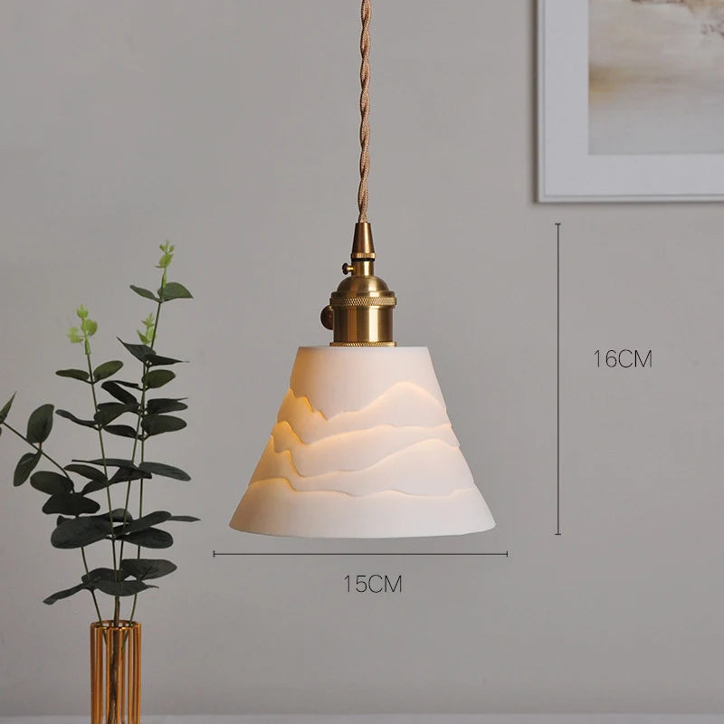Japanese Ceramic Pendant Light With Polished Copper Finish