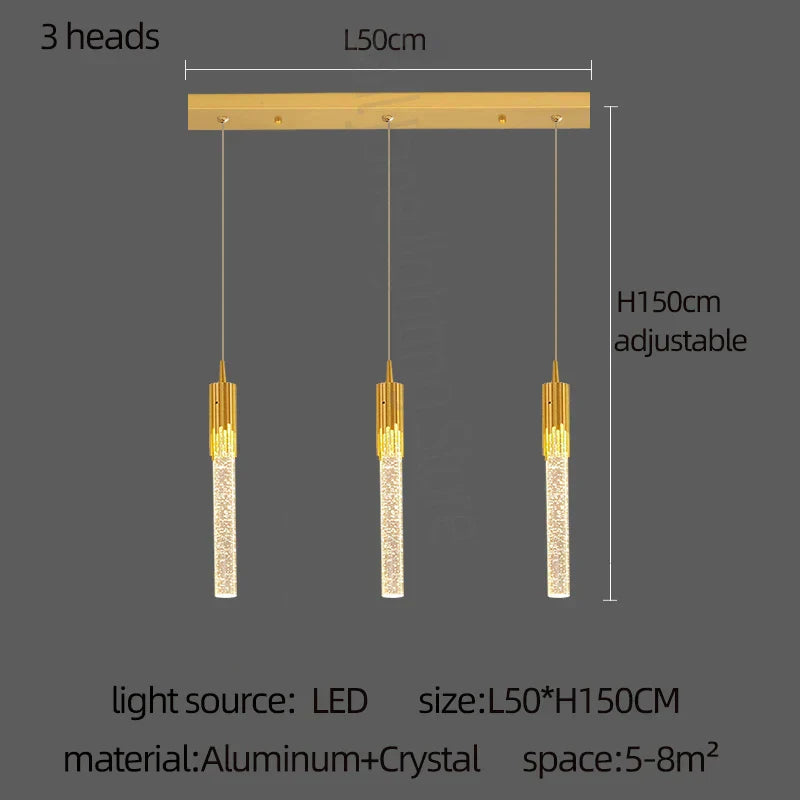 DecorBites™ Gold Crystal LED Chandelier: مصابيح غرفة طعام عصرية، إضاءة سقف معلقة للمطبخ