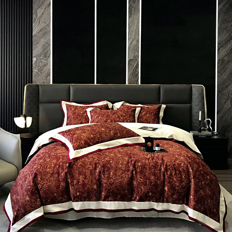 DecorBites™ 100S Egyptian Cotton Print Bedding Set for Queen King Ru Size