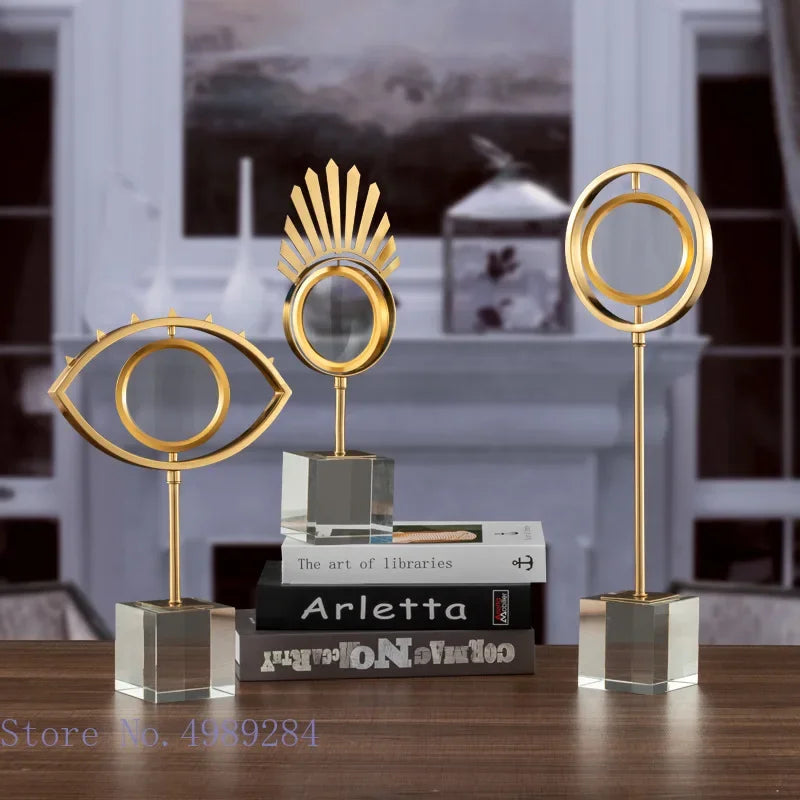 DecorBites™ Golden Metal Eyes Magnifying Glass with Crystal Glass Base - Modern Home Decoration