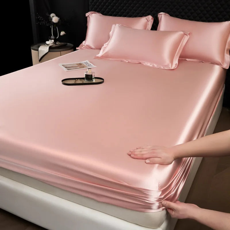 DecorBites™ 100% Mulberry Silk Fitted Sheet Set with Pillowcase - Luxury Solid Color Silk Bed Linen