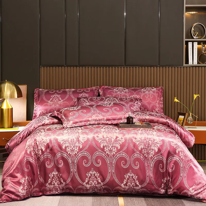 DecorBites™ Jacquard Satin Summer Bedding Set - Elegant & Skin Friendly Duvet Cover - Single/Double Size