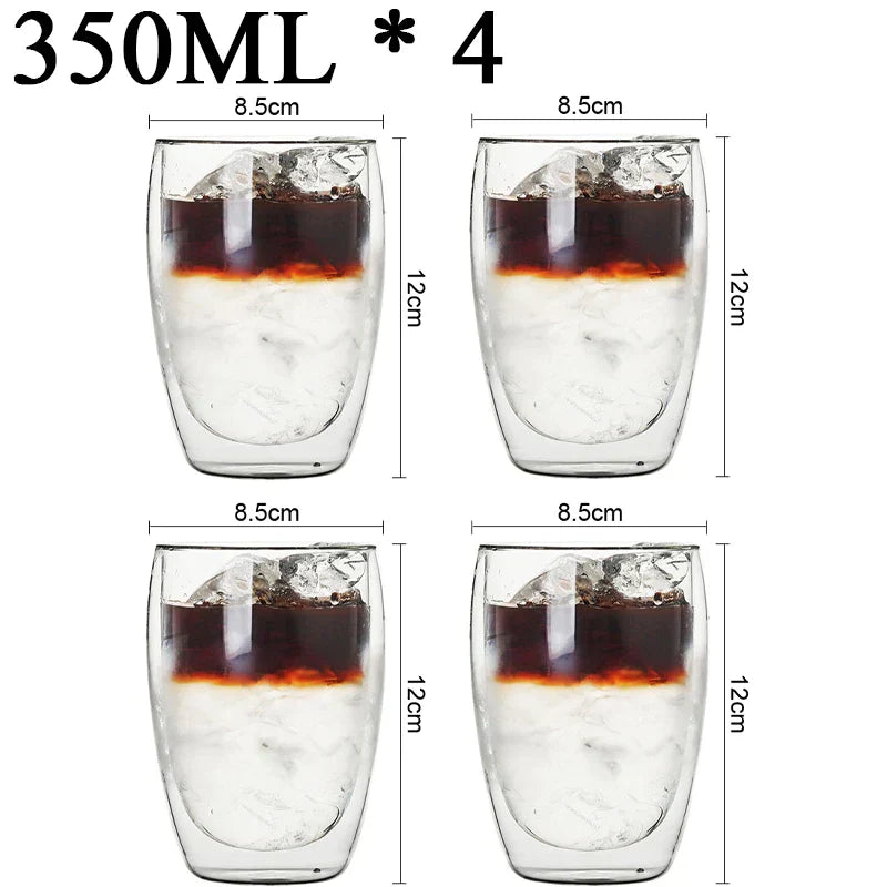 DecorBites™ Double Wall Borosilicate Glass Mug Set for Tea Coffee Juice Bar Drinkware