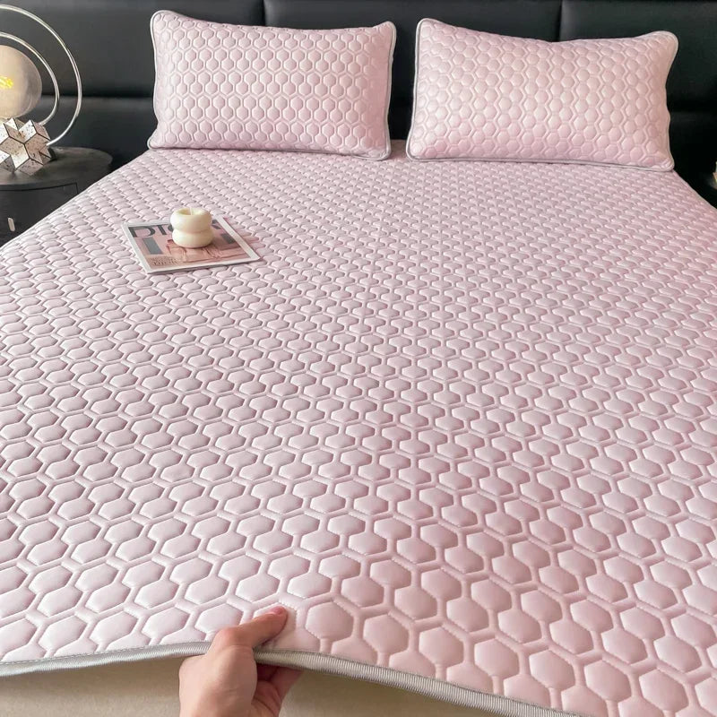 DecorBites™ 4mm Latex Filled Bed Mat & Pillowcase Set - Cooling Ice Silk Sleep Mats
