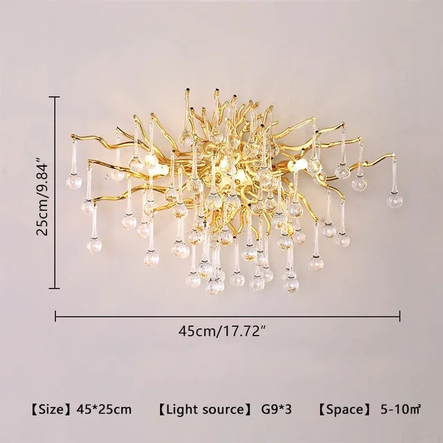 DecorBites™ Copper Branch Water Crystal Chandelier for Luxury Living Room and Salon