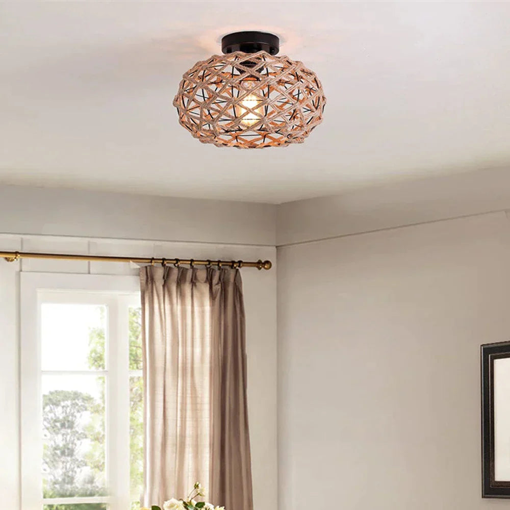 ثريا سقف بحبل القنب من DecorBites™ لغرفة النوم وغرفة المعيشة والمطبخ LED