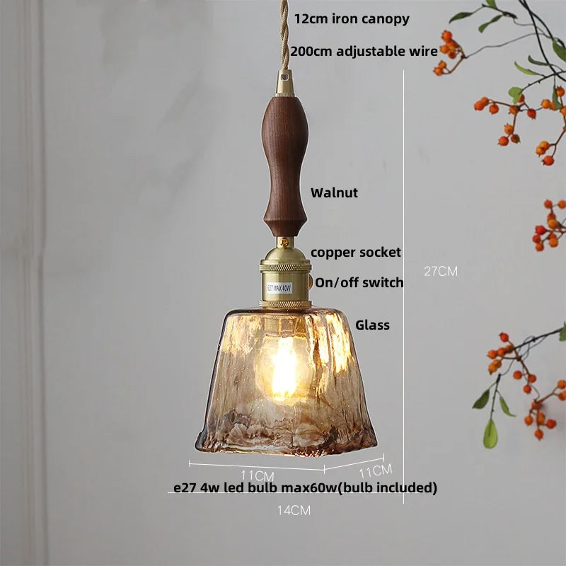 DecorBites™ Amber Glass Pendant Light with Adjustable Wire for Dining Room and Kitchen