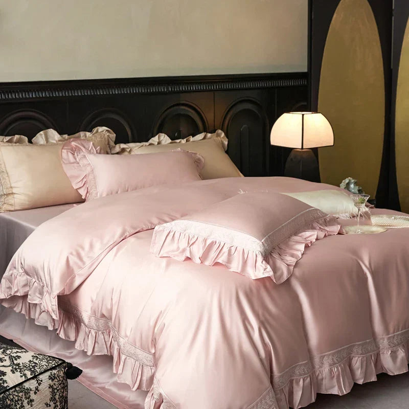 DecorBites™ 1000TC Luxury Embroidery Ruffles Bedding Set with Soft Silky Feel