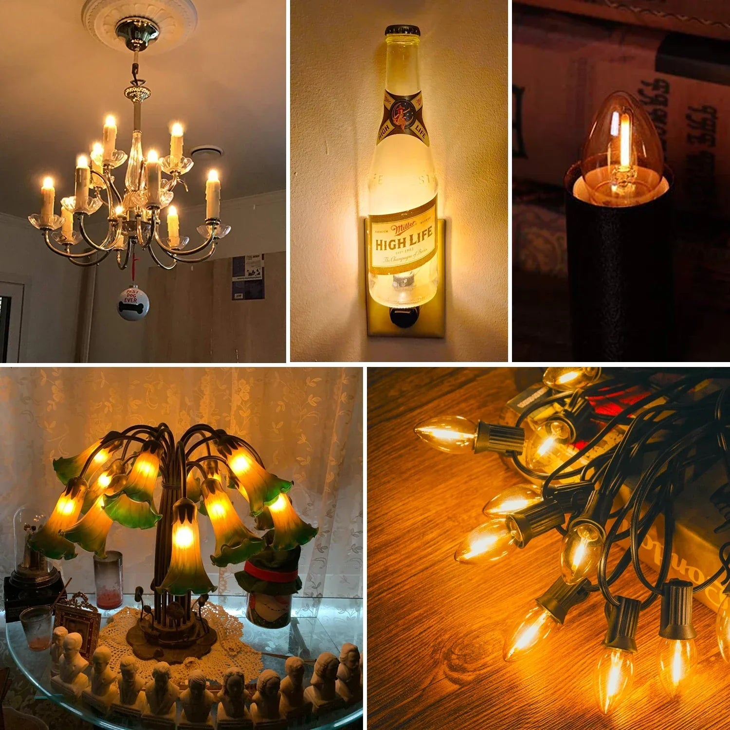 DecorBites™ Gold Tint Glass LED Filament Candelabra Bulb Dimmable 2200K 0.5W 110V 220V