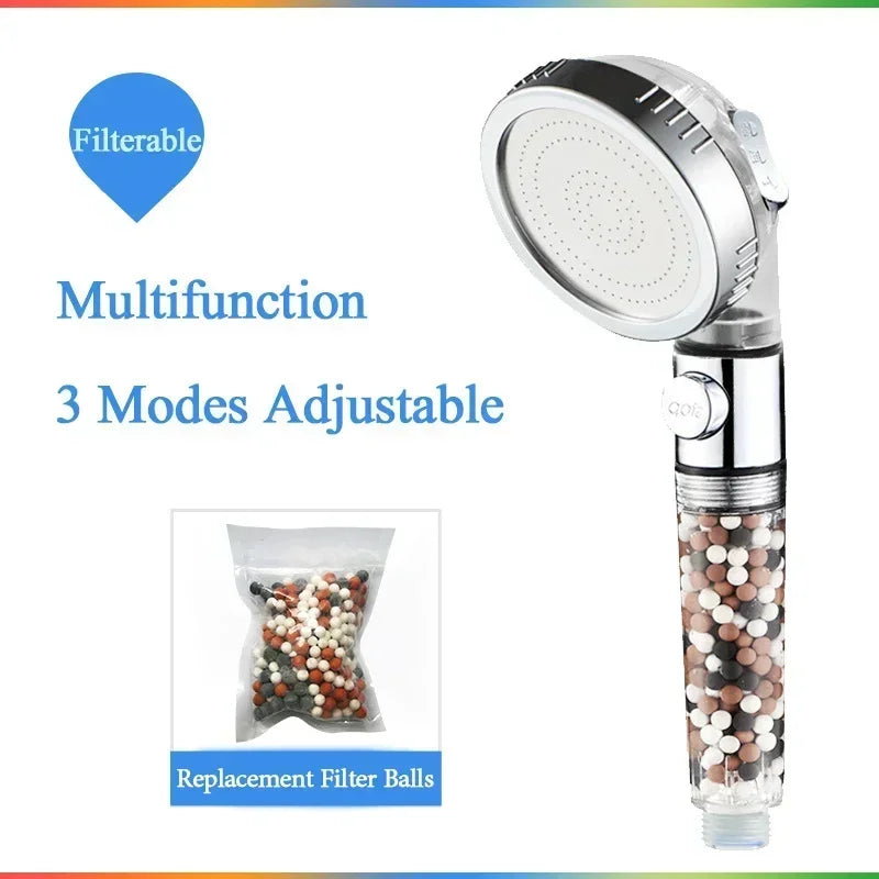 DecorBites™ 3-Function High Pressure Water Saving Spa Shower Head with Switch Button