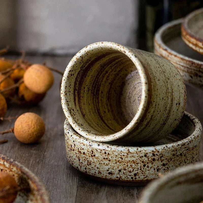 طقم أواني طعام DecorBites™ ياباني مصنوع يدوياً من الفخار - أطباق وأوعية دائرية
