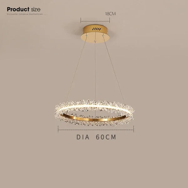 DecorBites™ ثريا ذهبية كريستالية للحلقات لغرفة المعيشة وديكور المطعم