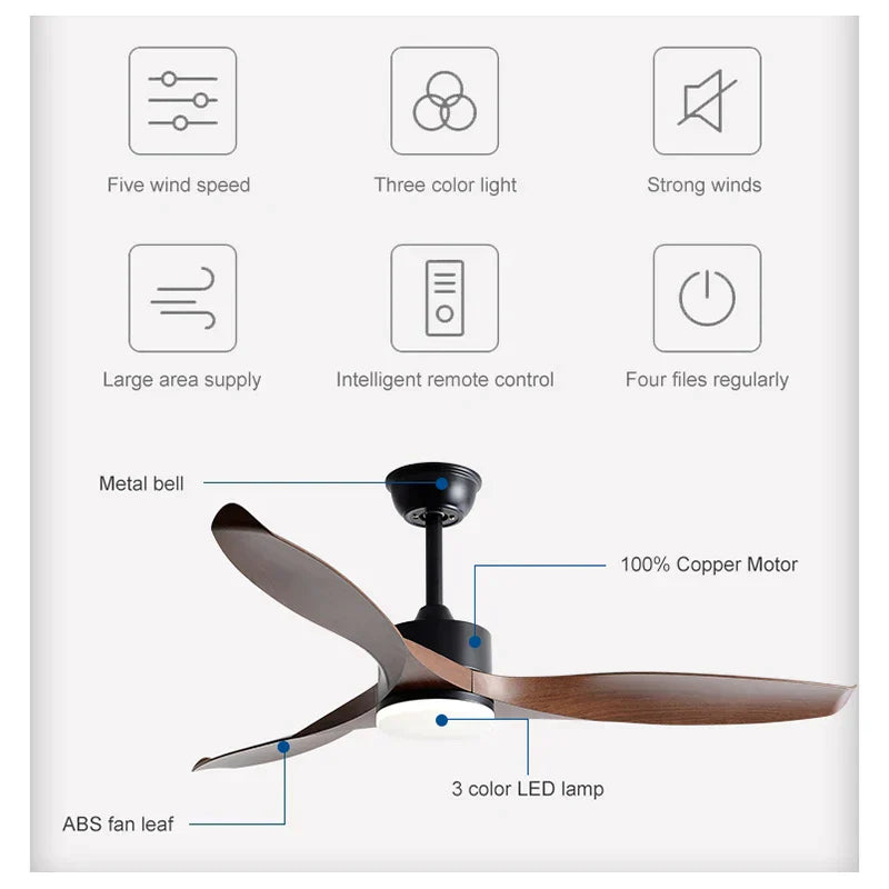 DecorBites™ 52 Inch Pure Copper DC Motor Remote Control Ceiling Fan With Light