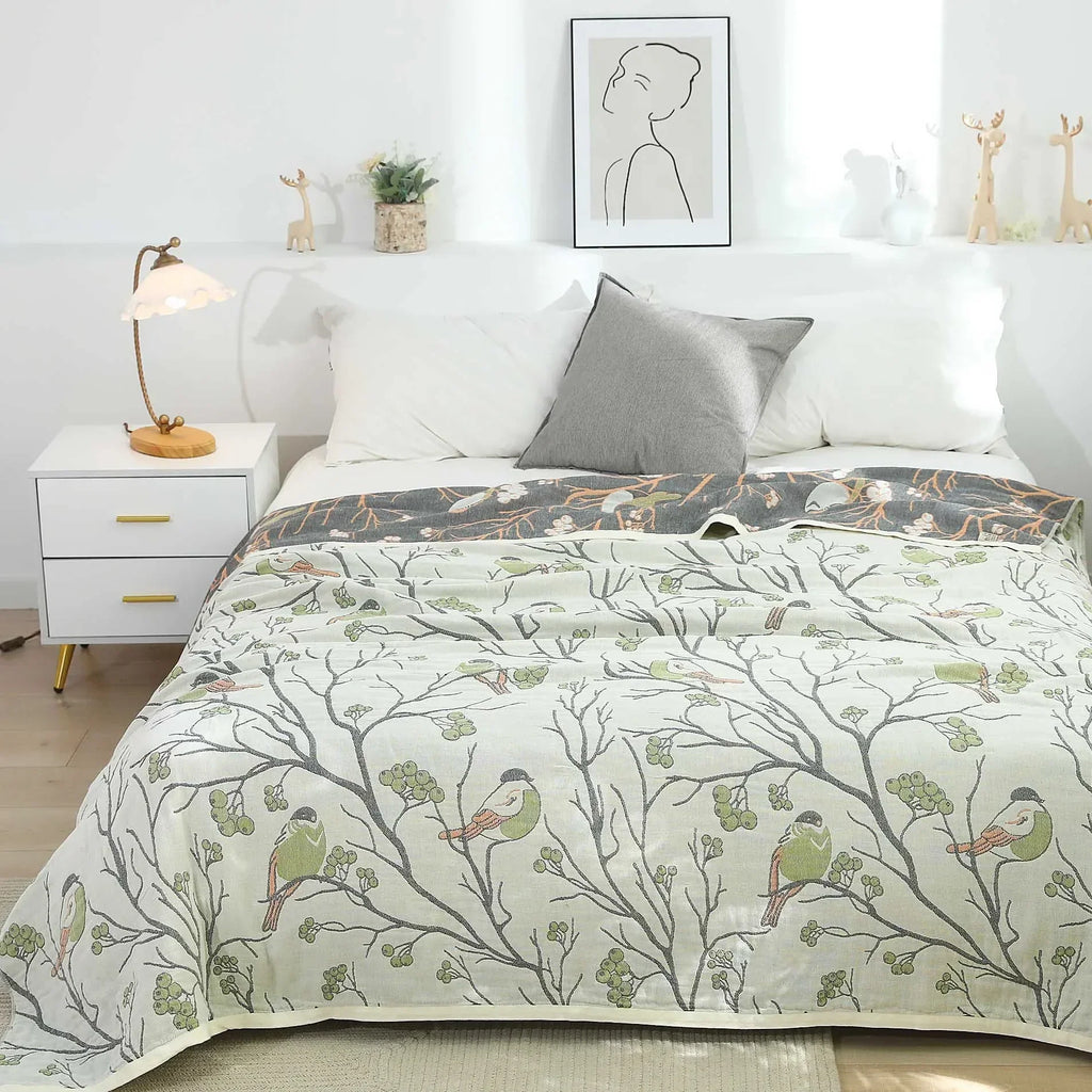 DecorBites™ 100% Cotton Gauze Summer Blanket - Soft Floral Throws for Sofa and Bed