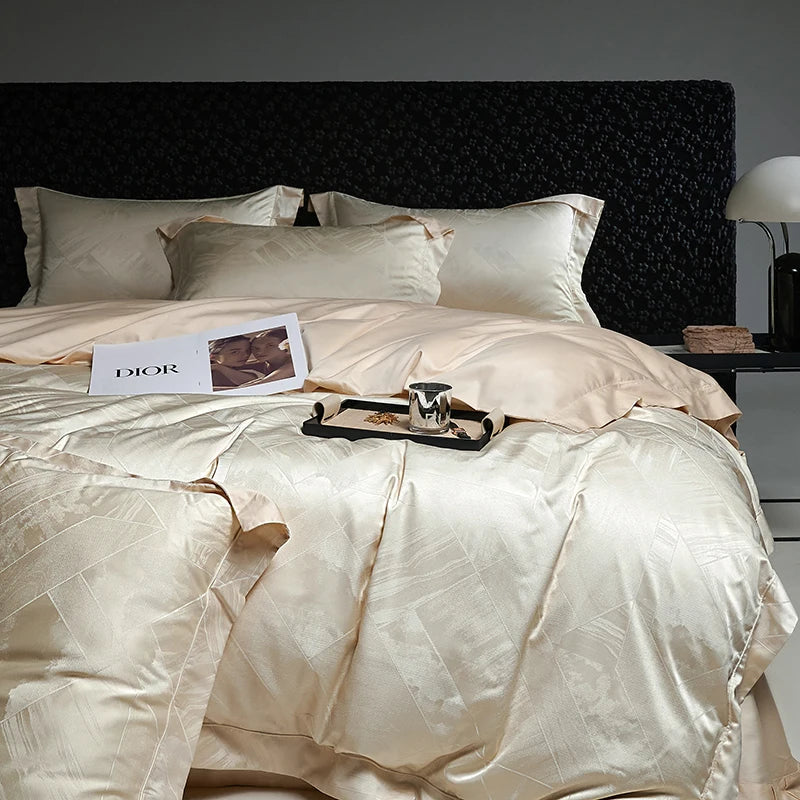 طقم شراشف سرير فاخرة من DecorBites™ من القطن والجاكار والبروكار عالي الجودة: 1 غطاء لحاف، 1 ملاية، 2 غطاء وسادة