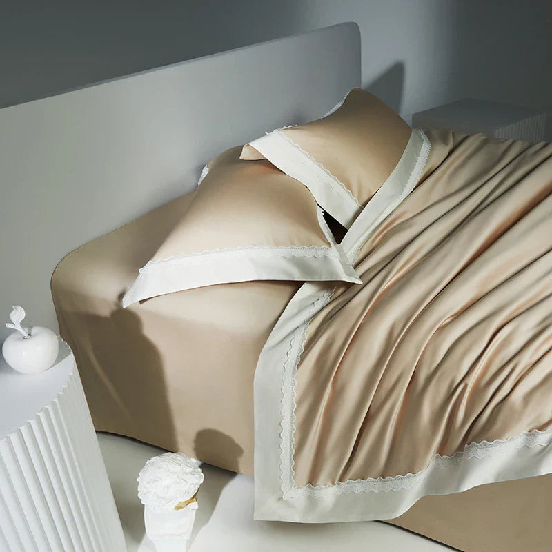 طقم مفروشات دانتيل مرقع من DecorBites™: غطاء لحاف، ملاءة، أغطية وسائد من القطن المصري 1200TC