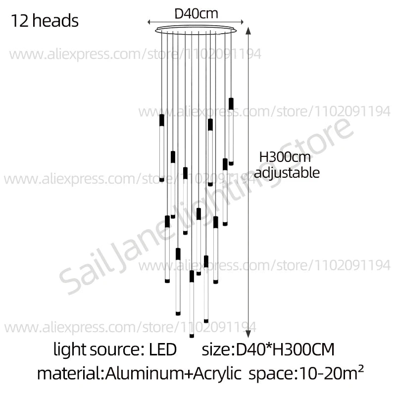Modern Staircase Pendant Chandelier in Black or Gold