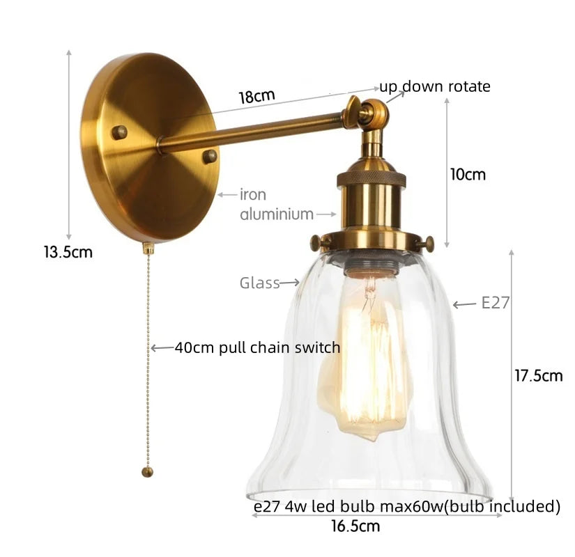 DecorBites™ Industrial Clear Glass Wall Sconce Light for Stair, Foyer, Bedroom.