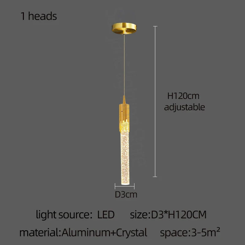 DecorBites™ Gold Crystal LED Chandelier: مصابيح غرفة طعام عصرية، إضاءة سقف معلقة للمطبخ