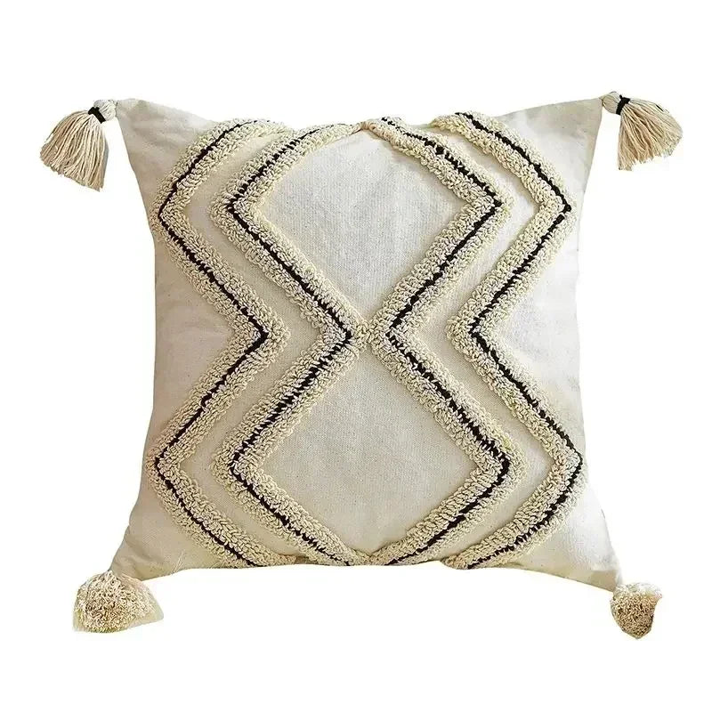 DecorBites™ Geometric Waves Tufted Pillow Covers with Embroidered Tassels