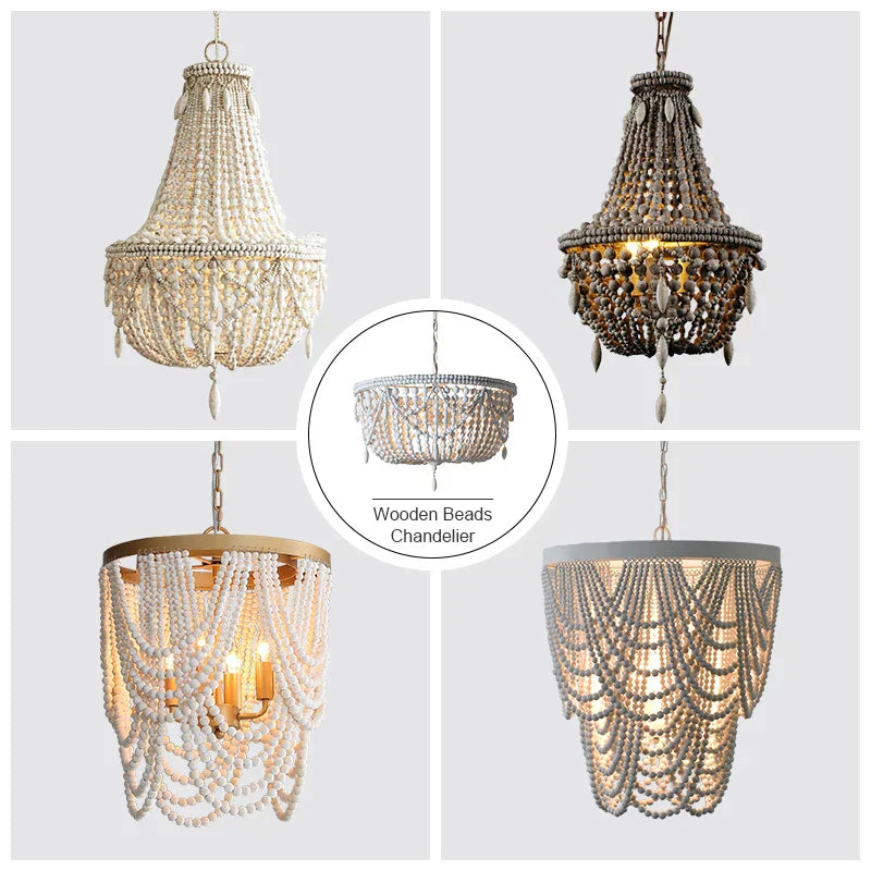 DecorBites™ French Country Wood Bead Chandelier: 3/5 Lights Princess Decorative Hanging Fixture