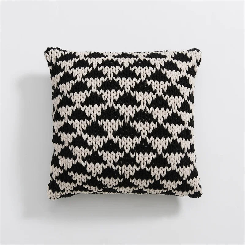 DecorBites™ Geo Knit Stripe Woven Square Pillow 45x45cm Black Ivory Insets