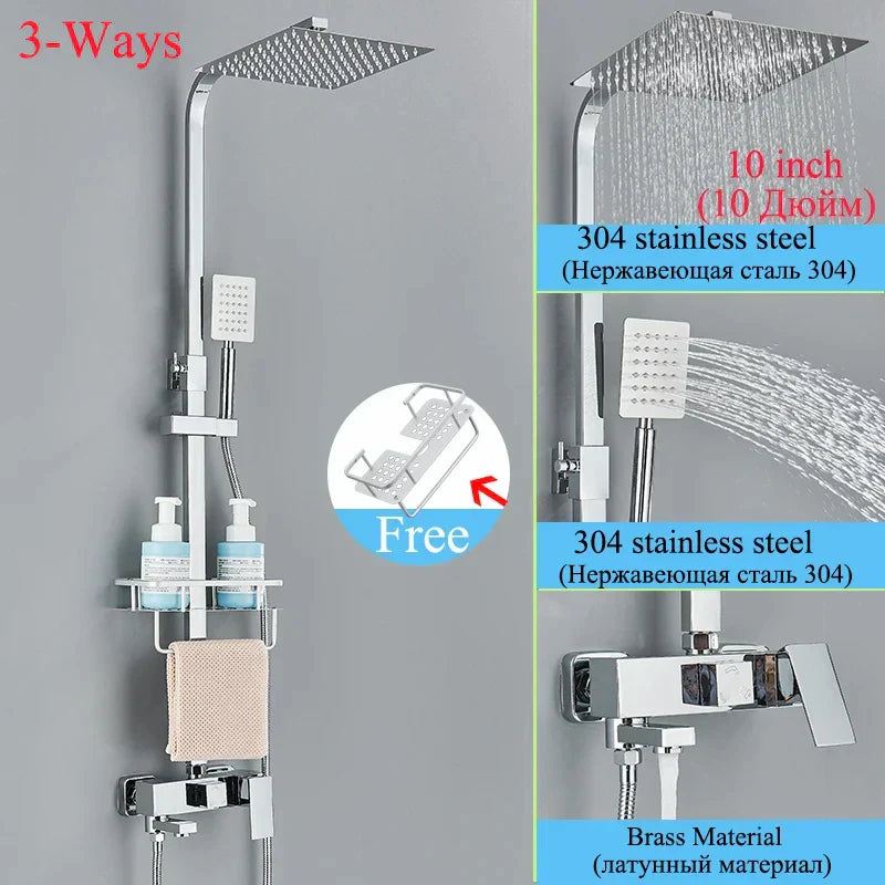 DecorBites™ Black Brass Shower Faucet Set with Rotatable Tub Spout and Rain Shower Column