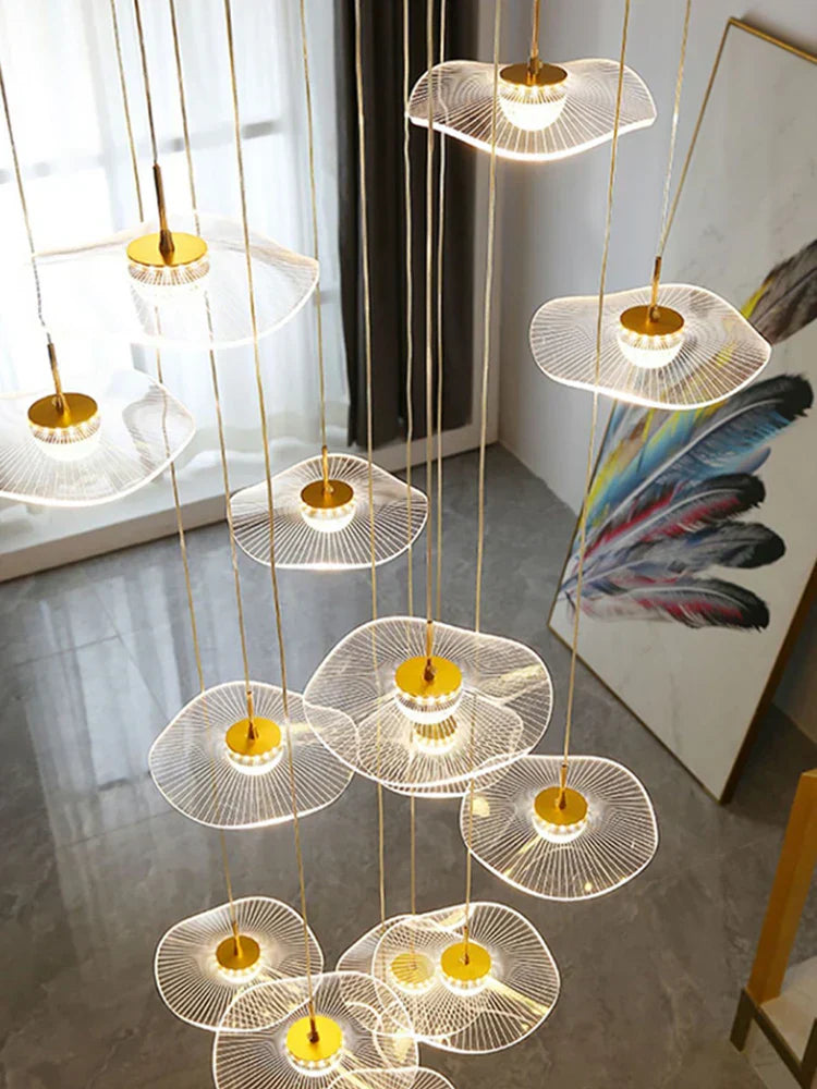 DecorBites™ Gold Acrylic Chandeliers LED Pendant Lamp Modern Staircase Living Room Lighting