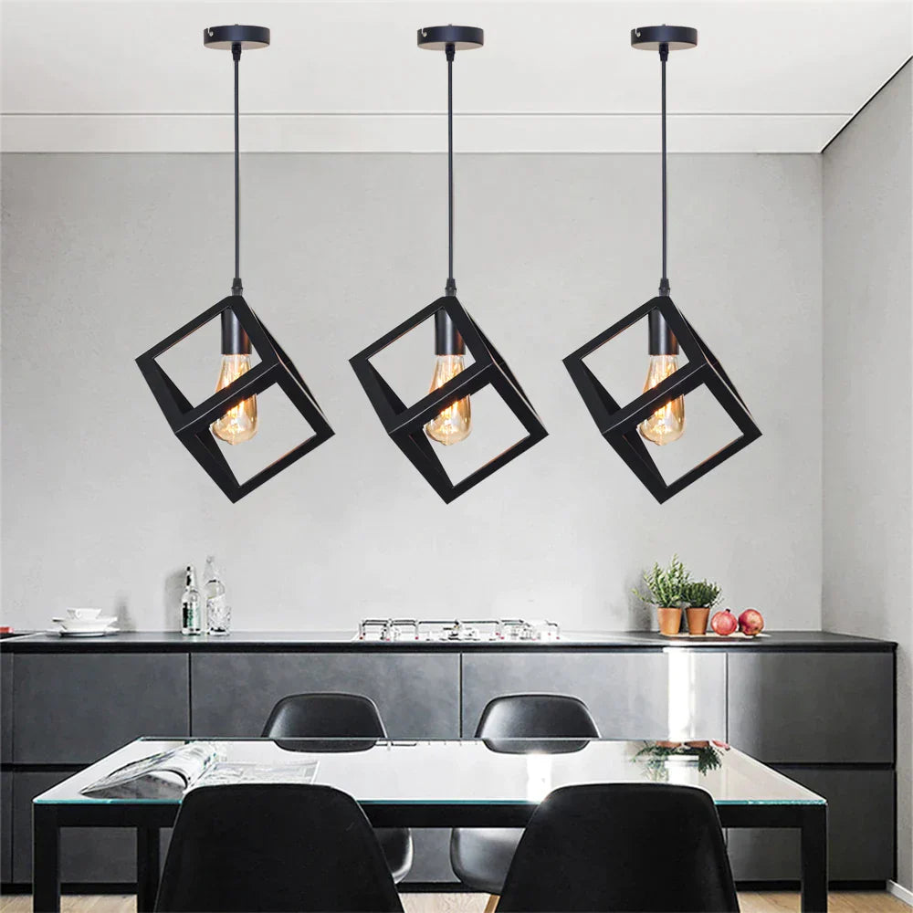 DecorBites™ Black Geometric Square Pendant Light for Kitchen Island, Bedroom, Hallway