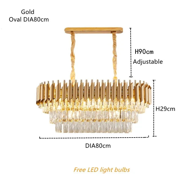 مصباح تعليق LED من DecorBites™ ذهبي كريستالي: مصباح تعليق فاخر عصري لغرفة المعيشة والمطعم
