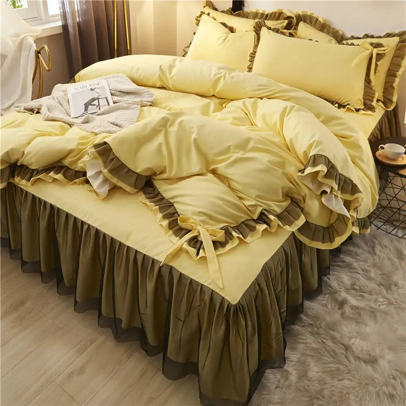 طقم غطاء سرير كوري من DecorBites™ بحواف مكشكشة - طقم فراش سادة ولطيف على البشرة