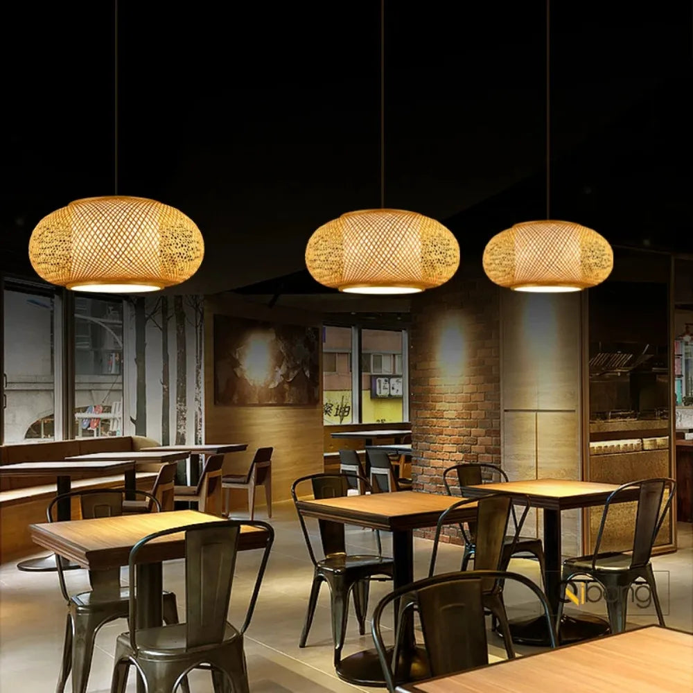 Japanese Bamboo Woven Pendant Lantern