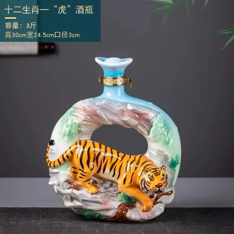 DecorBites™ تمثال زجاجة نبيذ من السيراميك جينغدتشن هدية زودياك صيني 3 كجم