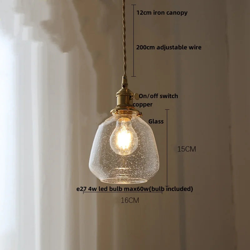 DecorBites™ Bubble Glass Ball LED Pendant Lamp with Copper Knob Switch - Nordic Modern Home Decor