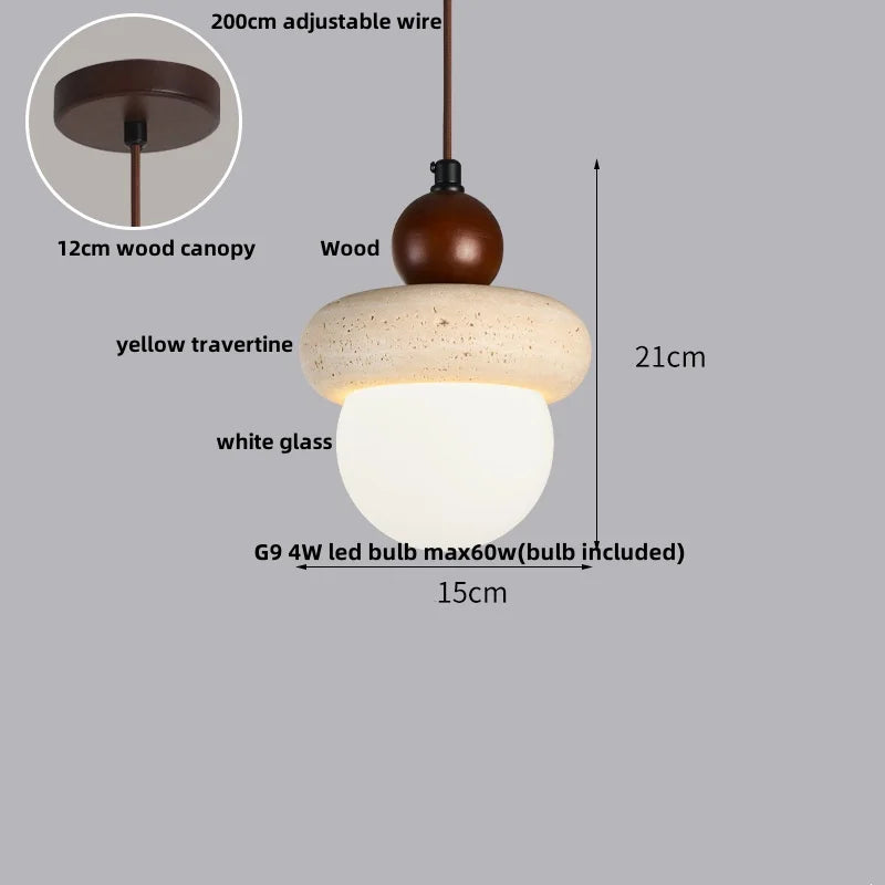 DecorBites™ Cave Stone LED Pendant Lights Wood Home Decor Yellow Globe Hanging Lamp