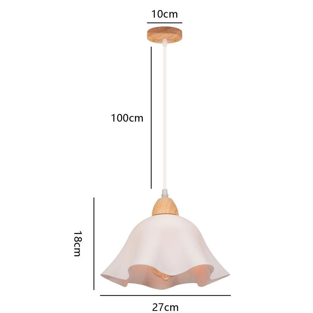 Nordic White Iron Pendant Light With Wood Accent