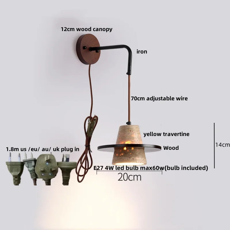 DecorBites™ مصباح حائط LED من حجر الترافرتين الأصفر مصباح سرير حديث
