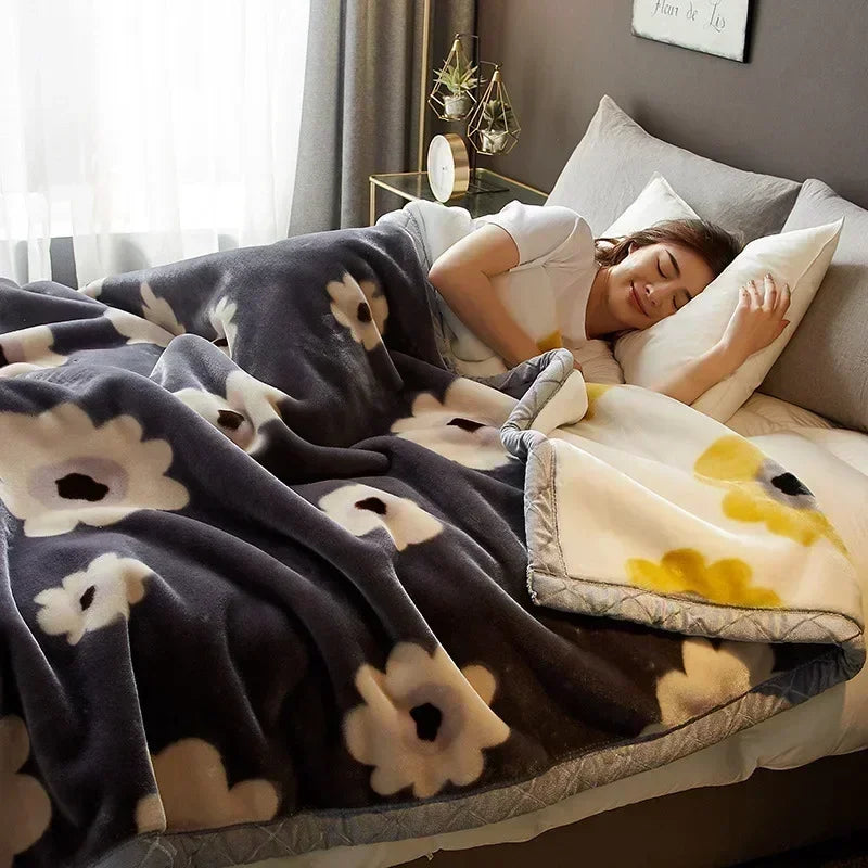 DecorBites™ Cozy Flocked Raschel Blanket | Soft & Warm Double-Sided Winter Bedding